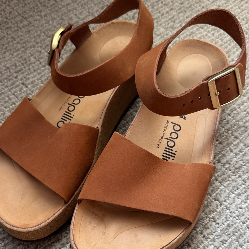 Papillio ' Tan Leather Ankle-Strap Cork Sandals - Picture 5 of 5